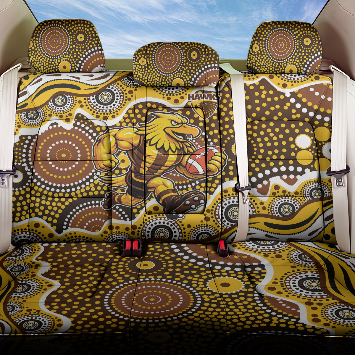 Hawthorn Hawks Back Car Seat Cover Aboriginal Dot Pattern - Football Mascot Heritage Pride