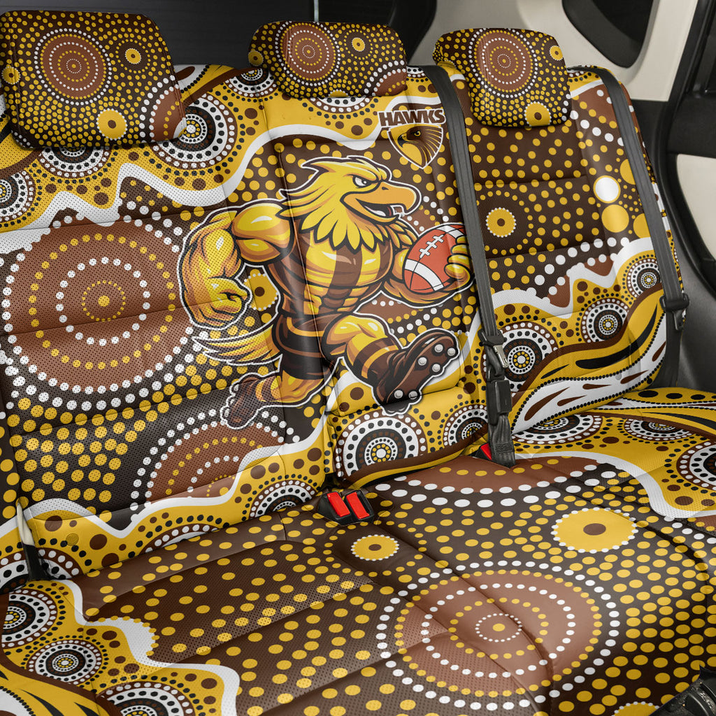 Hawthorn Hawks Back Car Seat Cover Aboriginal Dot Pattern - Football Mascot Heritage Pride