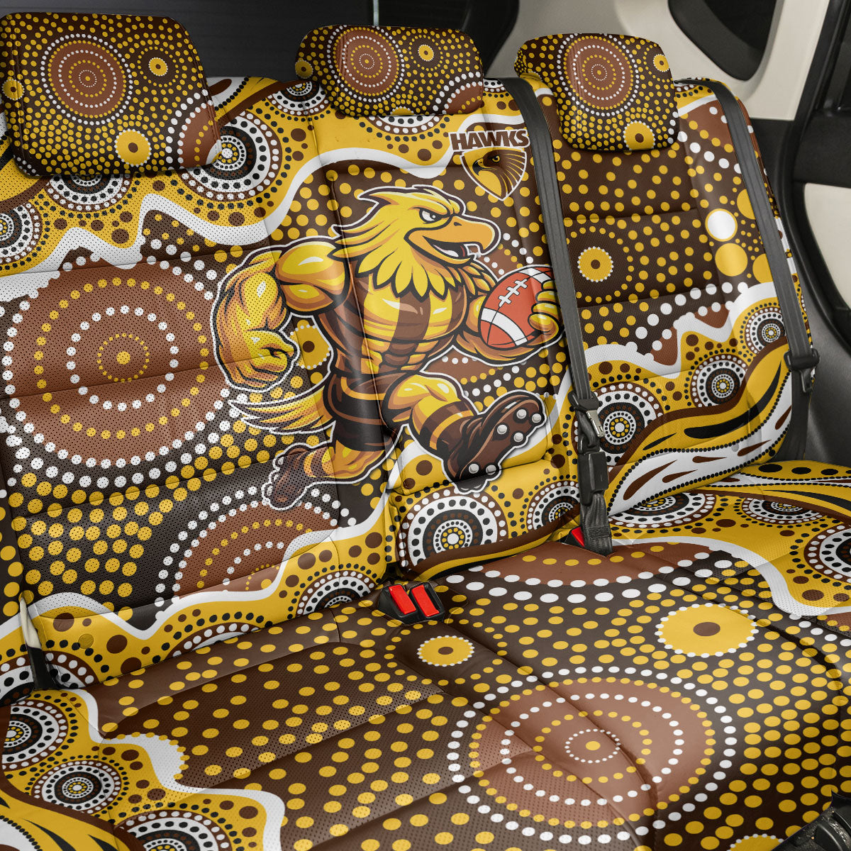 Hawthorn Hawks Back Car Seat Cover Aboriginal Dot Pattern - Football Mascot Heritage Pride