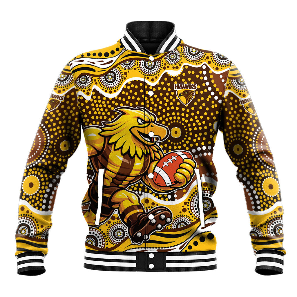 Hawthorn Hawks Baseball Jacket Aboriginal Dot Pattern - Football Mascot Heritage Pride