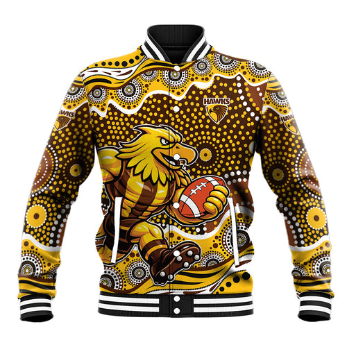 Hawthorn Hawks Baseball Jacket Aboriginal Dot Pattern - Football Mascot Heritage Pride