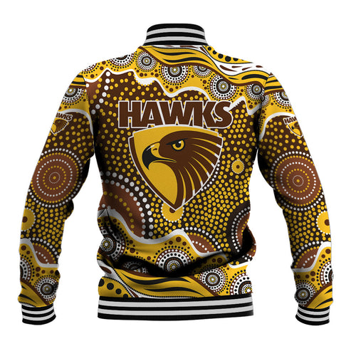 Hawthorn Hawks Baseball Jacket Aboriginal Dot Pattern - Football Mascot Heritage Pride