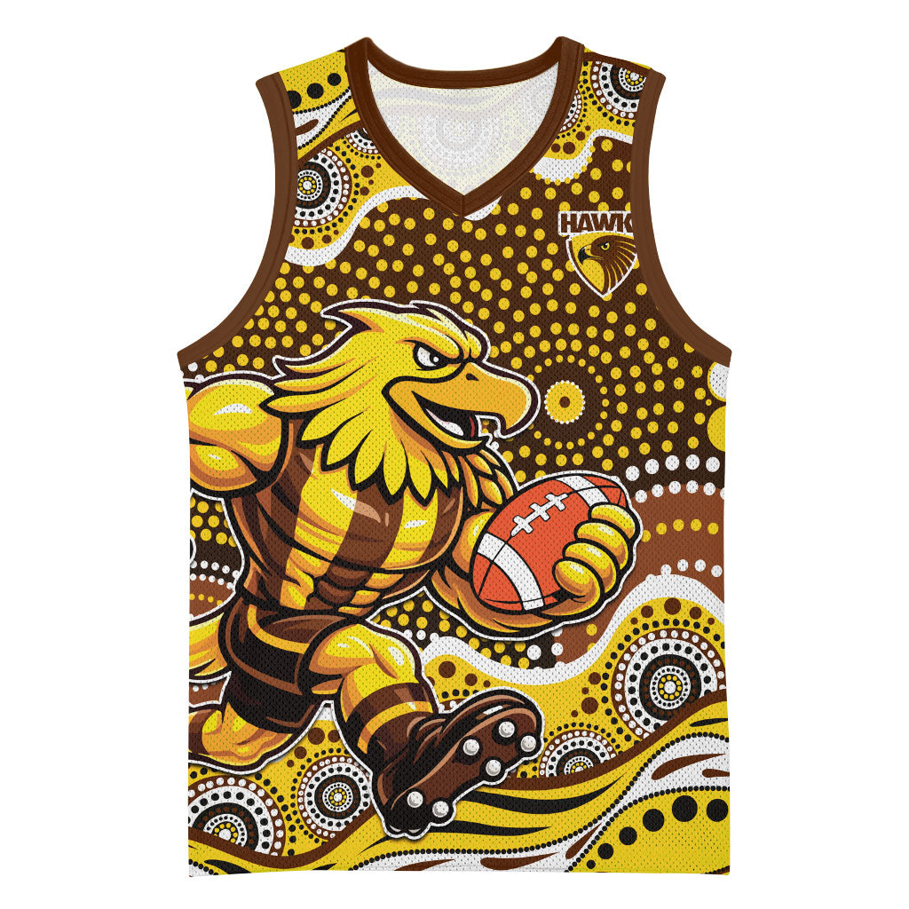 Hawthorn Hawks Basketball Jersey Aboriginal Dot Pattern - Football Mascot Heritage Pride