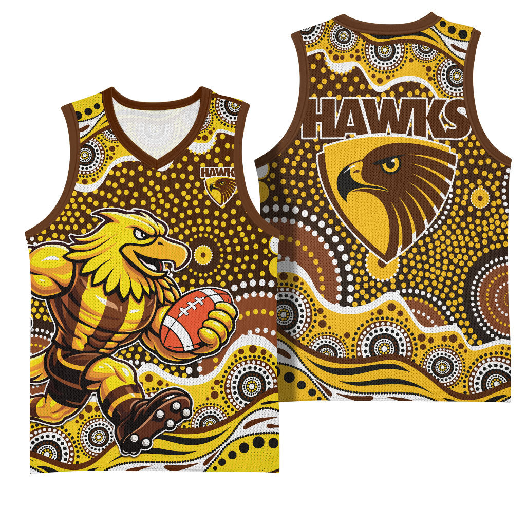 Hawthorn Hawks Basketball Jersey Aboriginal Dot Pattern - Football Mascot Heritage Pride