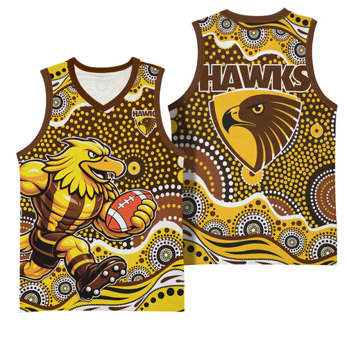Hawthorn Hawks Basketball Jersey Aboriginal Dot Pattern - Football Mascot Heritage Pride