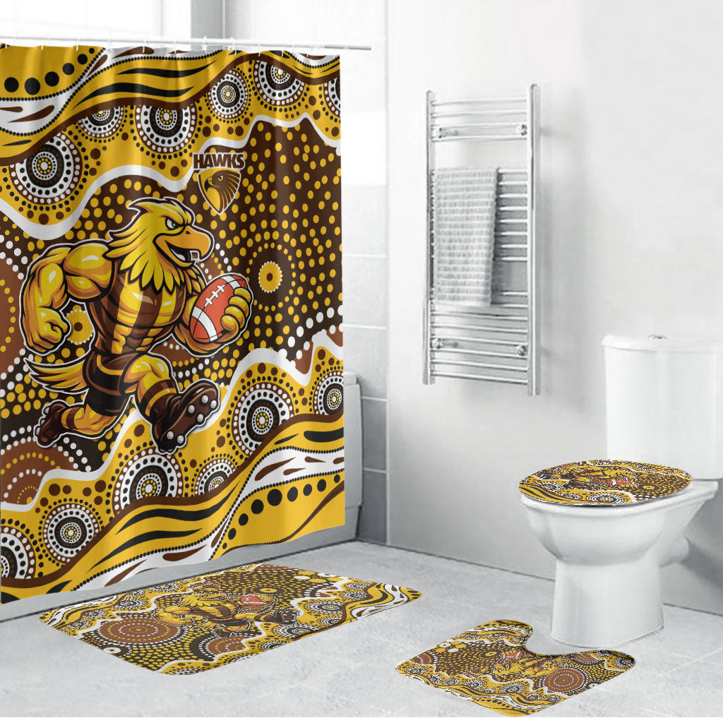Hawthorn Hawks Bathroom Set Aboriginal Dot Pattern - Football Mascot Heritage Pride
