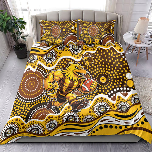 Hawthorn Hawks Bedding Set Aboriginal Dot Pattern - Football Mascot Heritage Pride