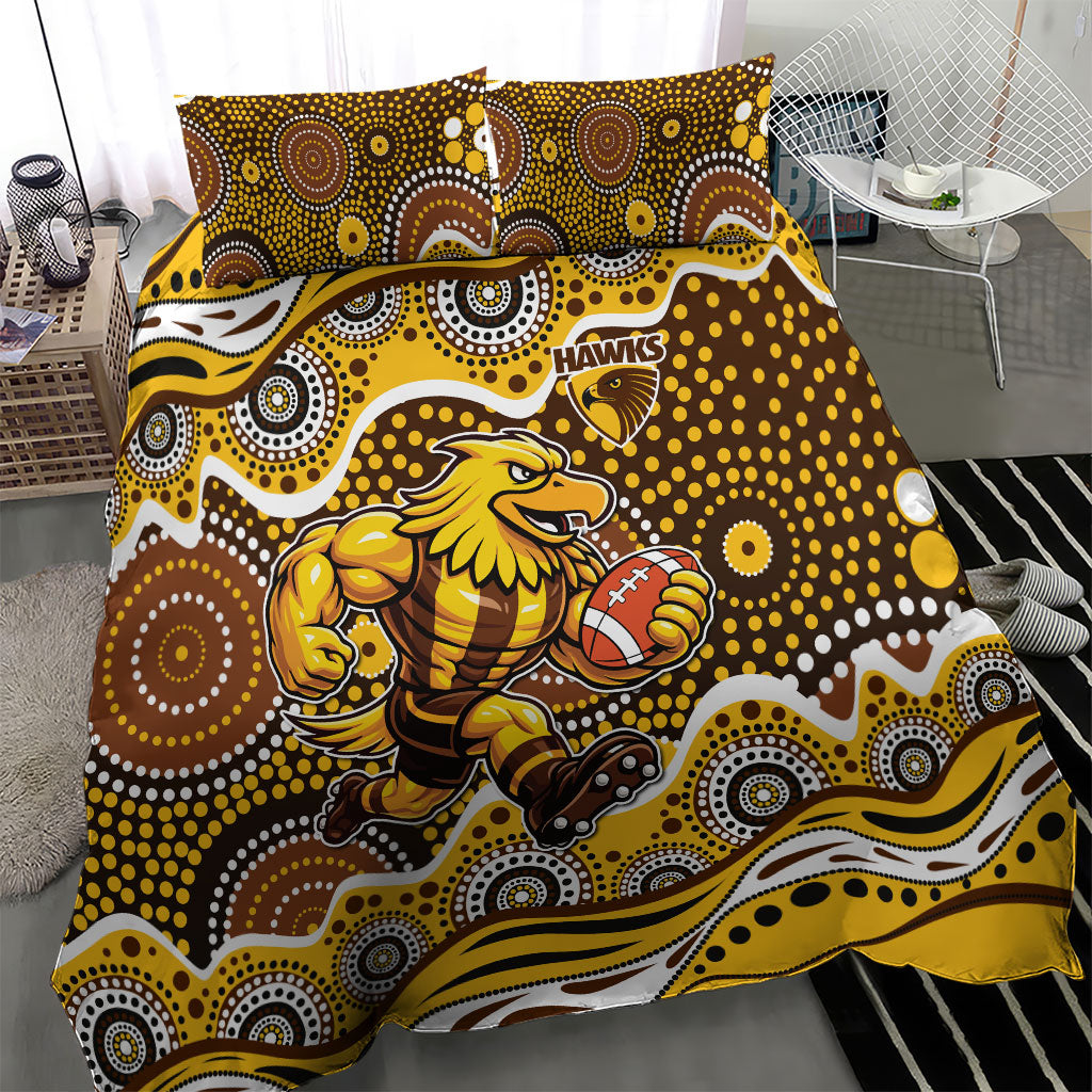 Hawthorn Hawks Bedding Set Aboriginal Dot Pattern - Football Mascot Heritage Pride
