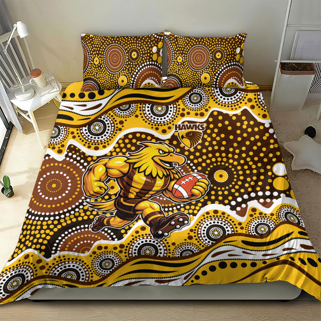 Hawthorn Hawks Bedding Set Aboriginal Dot Pattern - Football Mascot Heritage Pride