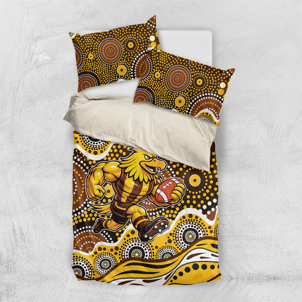 Hawthorn Hawks Bedding Set Aboriginal Dot Pattern - Football Mascot Heritage Pride