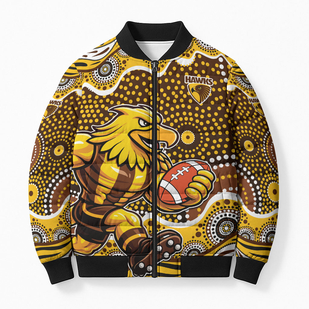 Hawthorn Hawks Bomber Puffer Jacket Aboriginal Dot Pattern - Football Mascot Heritage Pride