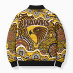 Hawthorn Hawks Bomber Puffer Jacket Aboriginal Dot Pattern - Football Mascot Heritage Pride