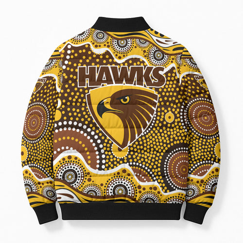 Hawthorn Hawks Bomber Puffer Jacket Aboriginal Dot Pattern - Football Mascot Heritage Pride