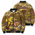 Hawthorn Hawks Bomber Puffer Jacket Aboriginal Dot Pattern - Football Mascot Heritage Pride
