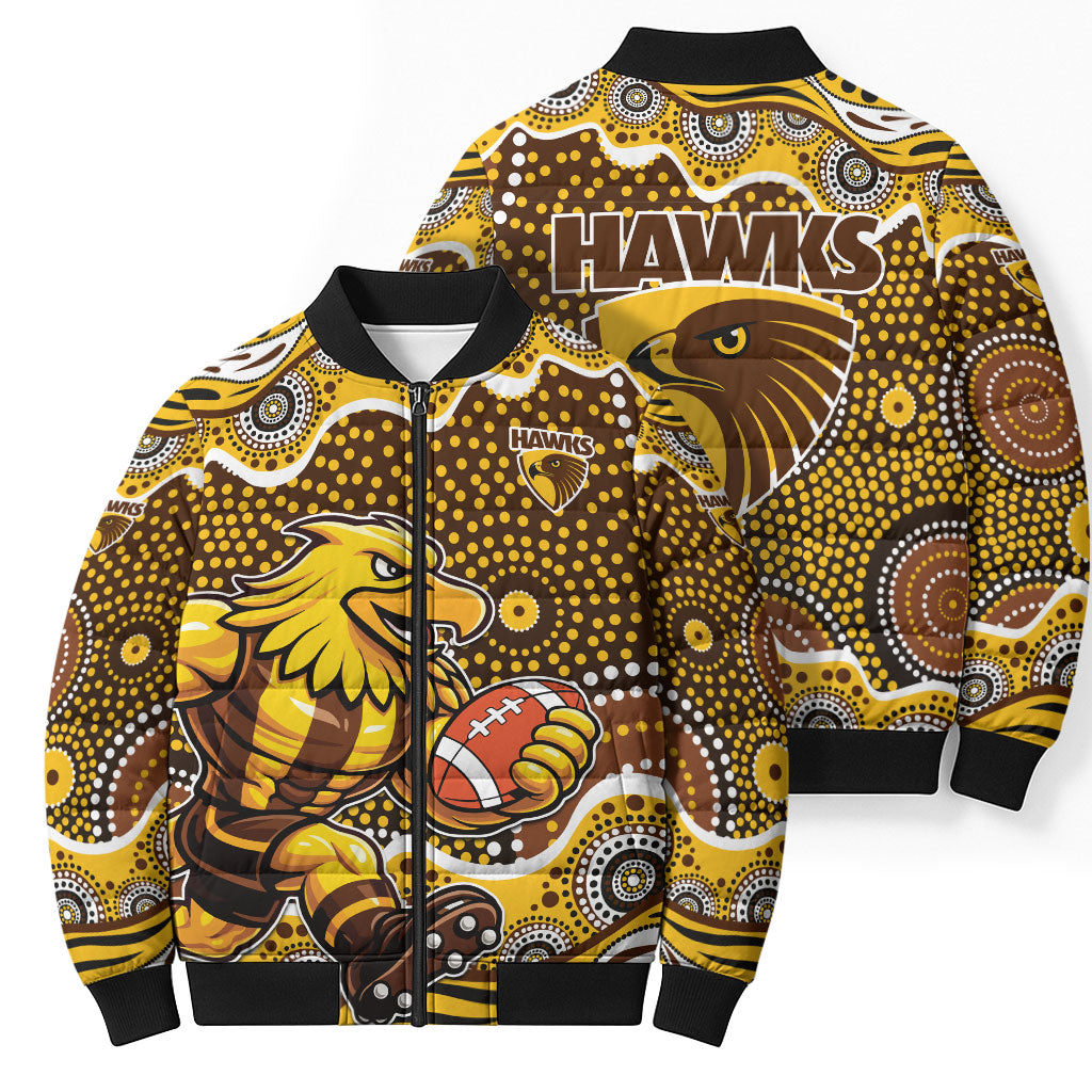 Hawthorn Hawks Bomber Puffer Jacket Aboriginal Dot Pattern - Football Mascot Heritage Pride