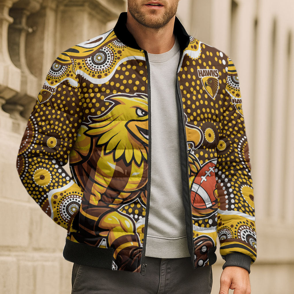 Hawthorn Hawks Bomber Puffer Jacket Aboriginal Dot Pattern - Football Mascot Heritage Pride