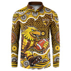 Hawthorn Hawks Button Sweatshirt Aboriginal Dot Pattern - Football Mascot Heritage Pride