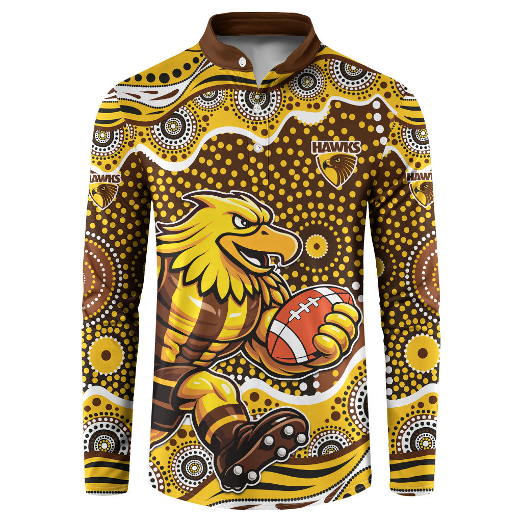 Hawthorn Hawks Button Sweatshirt Aboriginal Dot Pattern - Football Mascot Heritage Pride