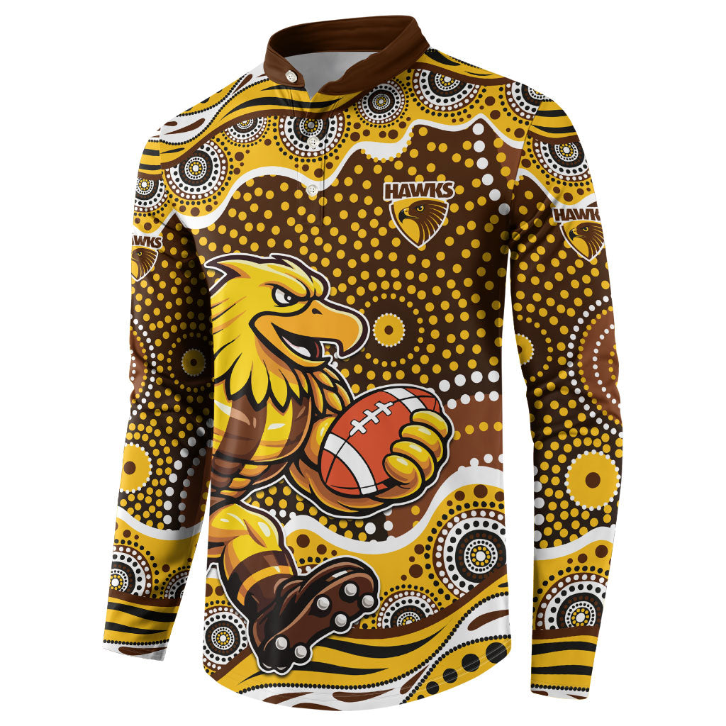 Hawthorn Hawks Button Sweatshirt Aboriginal Dot Pattern - Football Mascot Heritage Pride