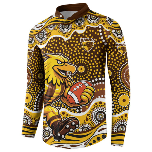 Hawthorn Hawks Button Sweatshirt Aboriginal Dot Pattern - Football Mascot Heritage Pride