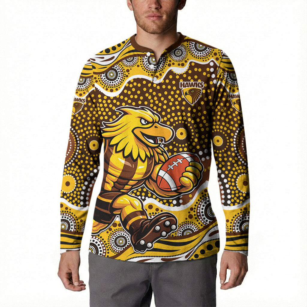 Hawthorn Hawks Button Sweatshirt Aboriginal Dot Pattern - Football Mascot Heritage Pride