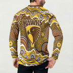 Hawthorn Hawks Button Sweatshirt Aboriginal Dot Pattern - Football Mascot Heritage Pride