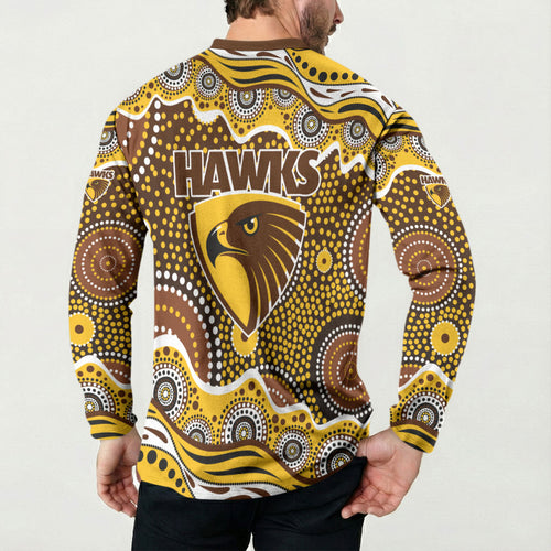Hawthorn Hawks Button Sweatshirt Aboriginal Dot Pattern - Football Mascot Heritage Pride