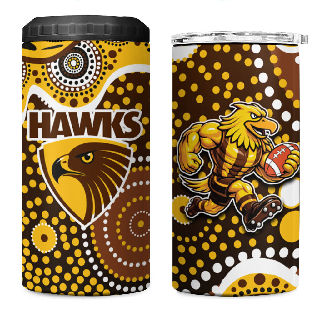 Hawthorn Hawks 4 in 1 Can Cooler Tumbler Aboriginal Dot Pattern - Football Mascot Heritage Pride