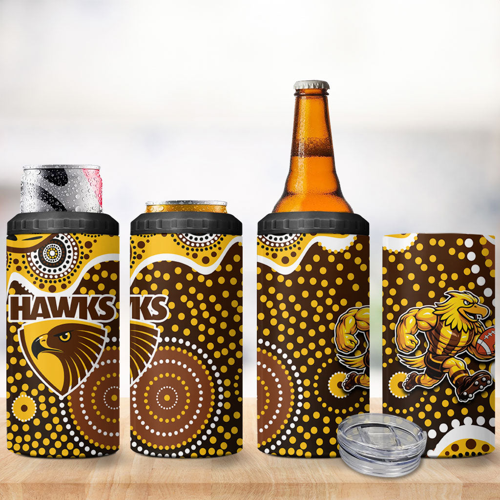 Hawthorn Hawks 4 in 1 Can Cooler Tumbler Aboriginal Dot Pattern - Football Mascot Heritage Pride
