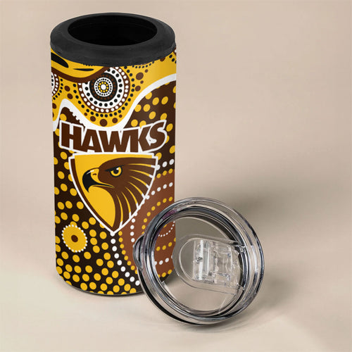 Hawthorn Hawks 4 in 1 Can Cooler Tumbler Aboriginal Dot Pattern - Football Mascot Heritage Pride