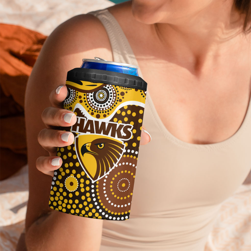 Hawthorn Hawks 4 in 1 Can Cooler Tumbler Aboriginal Dot Pattern - Football Mascot Heritage Pride