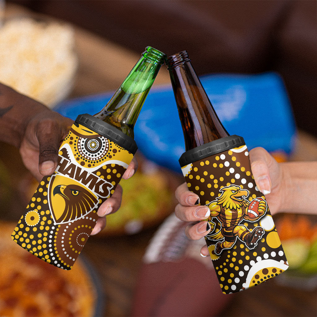 Hawthorn Hawks 4 in 1 Can Cooler Tumbler Aboriginal Dot Pattern - Football Mascot Heritage Pride