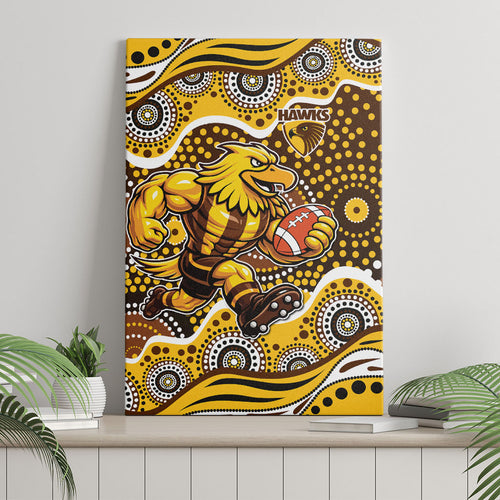 Hawthorn Hawks Canvas Wall Art Aboriginal Dot Pattern - Football Mascot Heritage Pride