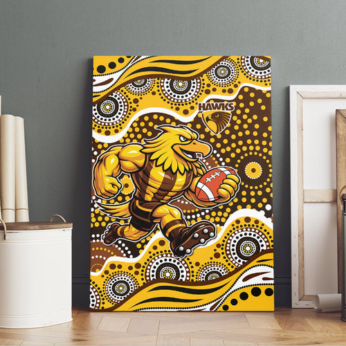 Hawthorn Hawks Canvas Wall Art Aboriginal Dot Pattern - Football Mascot Heritage Pride