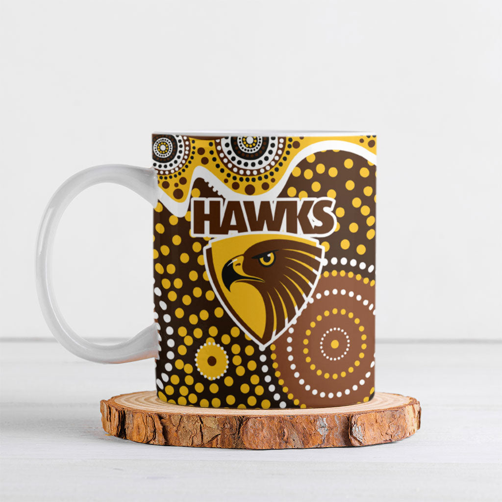 Hawthorn Hawks Ceramic Mug Aboriginal Dot Pattern - Football Mascot Heritage Pride