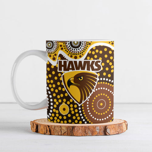 Hawthorn Hawks Ceramic Mug Aboriginal Dot Pattern - Football Mascot Heritage Pride