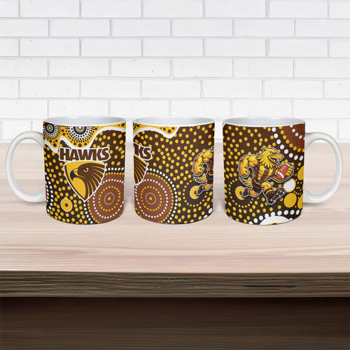 Hawthorn Hawks Ceramic Mug Aboriginal Dot Pattern - Football Mascot Heritage Pride