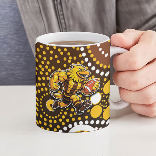 Hawthorn Hawks Ceramic Mug Aboriginal Dot Pattern - Football Mascot Heritage Pride