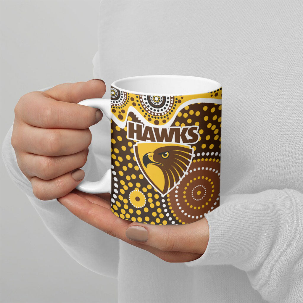 Hawthorn Hawks Ceramic Mug Aboriginal Dot Pattern - Football Mascot Heritage Pride