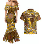 Hawthorn Hawks Couples Matching Mermaid Dress and Hawaiian Shirt Aboriginal Dot Pattern - Football Mascot Heritage Pride