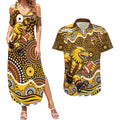 Hawthorn Hawks Couples Matching Summer Maxi Dress and Hawaiian Shirt Aboriginal Dot Pattern - Football Mascot Heritage Pride