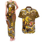 Hawthorn Hawks Couples Matching Tank Maxi Dress and Hawaiian Shirt Aboriginal Dot Pattern - Football Mascot Heritage Pride