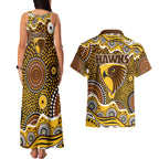 Hawthorn Hawks Couples Matching Tank Maxi Dress and Hawaiian Shirt Aboriginal Dot Pattern - Football Mascot Heritage Pride