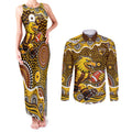 Hawthorn Hawks Couples Matching Tank Maxi Dress and Long Sleeve Button Shirt Aboriginal Dot Pattern - Football Mascot Heritage Pride