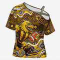 Hawthorn Hawks Cross Shoulder Shirt Aboriginal Dot Pattern - Football Mascot Heritage Pride