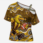 Hawthorn Hawks Cross Shoulder Shirt Aboriginal Dot Pattern - Football Mascot Heritage Pride