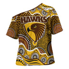 Hawthorn Hawks Cross Shoulder Shirt Aboriginal Dot Pattern - Football Mascot Heritage Pride