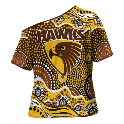 Hawthorn Hawks Cross Shoulder Shirt Aboriginal Dot Pattern - Football Mascot Heritage Pride