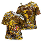 Hawthorn Hawks Cross Shoulder Shirt Aboriginal Dot Pattern - Football Mascot Heritage Pride