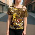 Hawthorn Hawks Cross Shoulder Shirt Aboriginal Dot Pattern - Football Mascot Heritage Pride